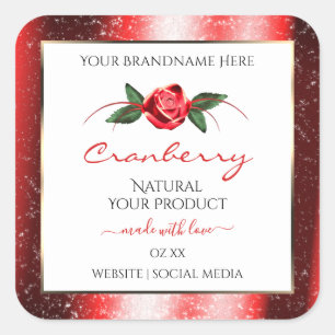 Red Glitzer Stars White Product Labels Rose Blume Quadratischer Aufkleber