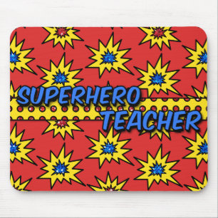 Red Glitzer Superhero Teacher Mousepad