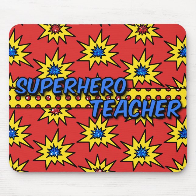 Red Glitzer Superhero Teacher Mousepad (Vorne)