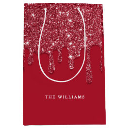 Red Glitzer Tropfen Individuelle Name Mittlere Geschenktüte