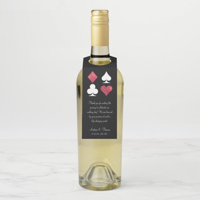 Red Glitzer Vegas Wedding Willkommenstempel Flaschenanhänger (Auf Flasche)