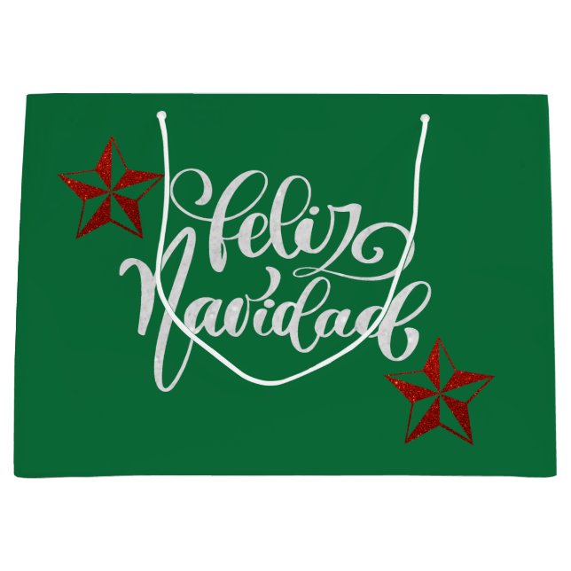 Red Glitzer Weihnachtsstern Große Geschenktüte (Vorderseite)