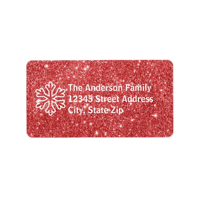 Red Glitzer & White Snowflake - Adressetikett (Vorne)