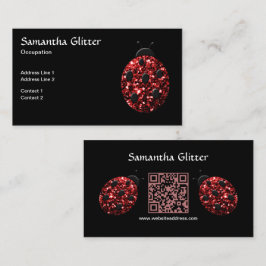 Red Glitzern Ladybug Custom QR Code Black Visitenkarte
