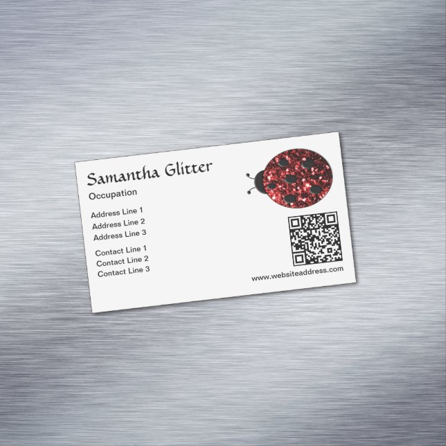 Red Glitzern Ladybug QR-Code weiß Benutzerdefinier Magnetische Visitenkarte (Beispiel)