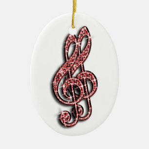 Red Glitzy Funkelnd Diamond Musiknoten Keramik Ornament