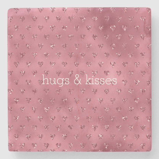 Red Glitzy Glitzer Hearts Steinuntersetzer (Vorderseite)