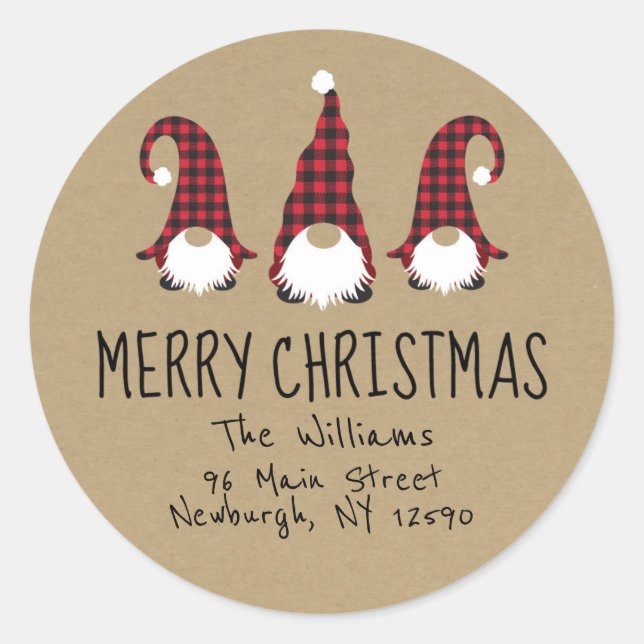 Red Gnome Frohe Weihnachts-Rücksendeadresse Etiket Runder Aufkleber (Vorderseite)