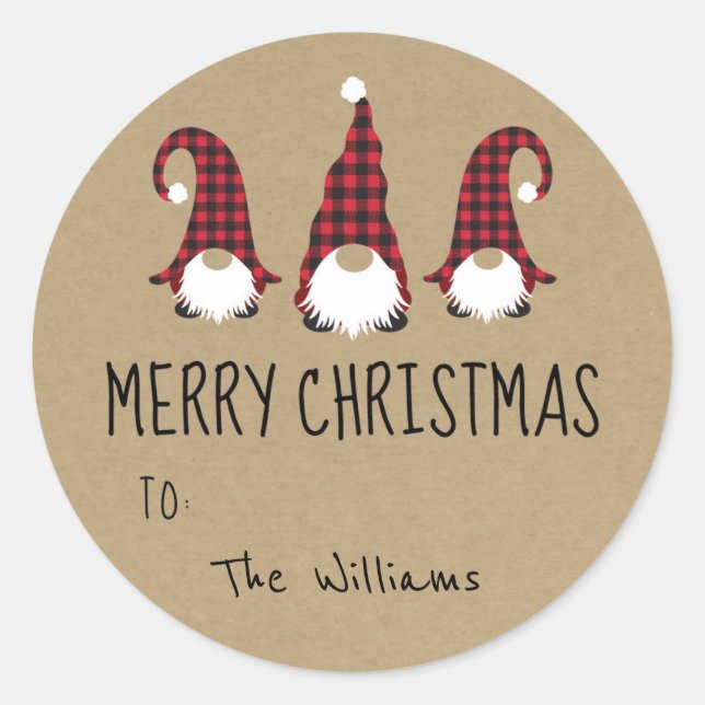 Red Gnome Frohe Weihnachtsaufkleber Runder Aufkleber (Vorderseite)