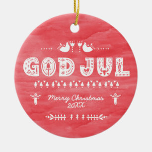 Red God Jul Swedish Christmas Keramik Ornament