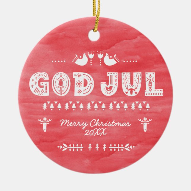 Red God Jul Swedish Christmas Keramik Ornament (Vorne)