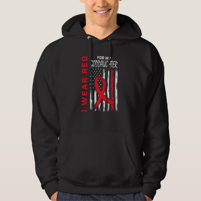 Red Goddaughter Heart Disease Awareness Flag Match Hoodie (Vorderseite)