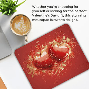 Red & Gold 3-D-Herz-Design Mousepad