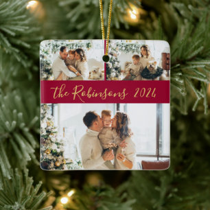 Red Gold 3 Family Foto Collage Weihnachten Keramikornament