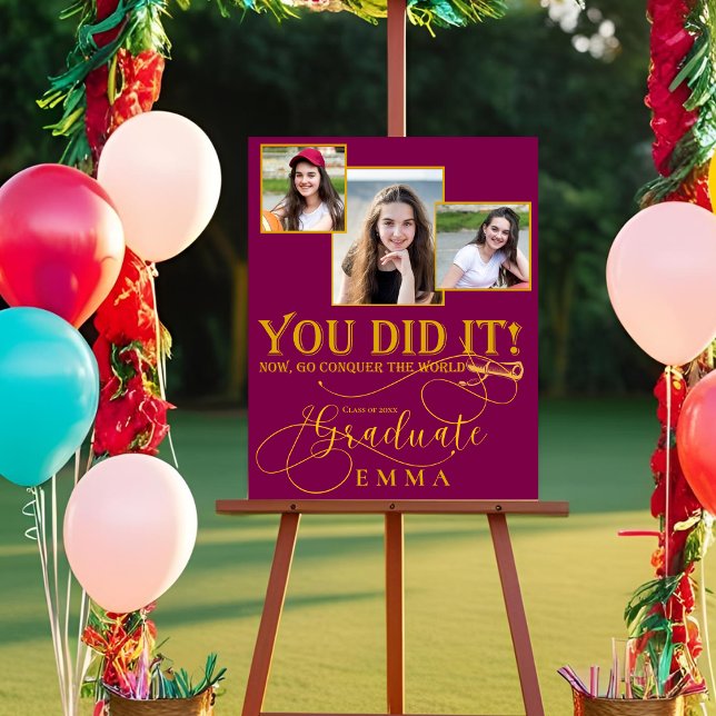 Red Gold Abschluss Multi Foto Keepake (Red Gold Graduation Multi Photo Keepsake Poster)