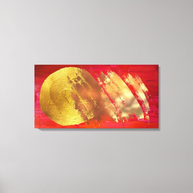 Red Gold Abstrakt Art Stretched Canvas Print Leinwanddruck (Vorderseite)