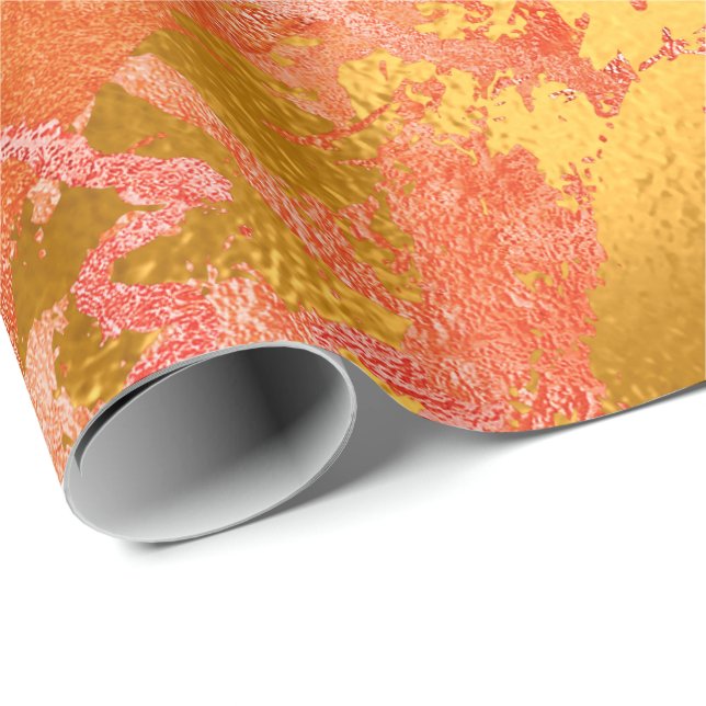 Red Gold Abstrakt Peach Marmor Shiny Metallic Geschenkpapier (Rolleneckpunkt)