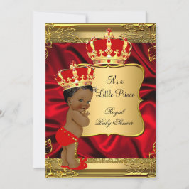Red Gold African American Prince Baby Dusche Einladung