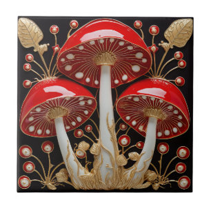 Red Gold Amanita Muscaria Mushroom 3D-Effekt Fliese