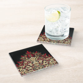 Red Gold and Black Damask  Glasuntersetzer