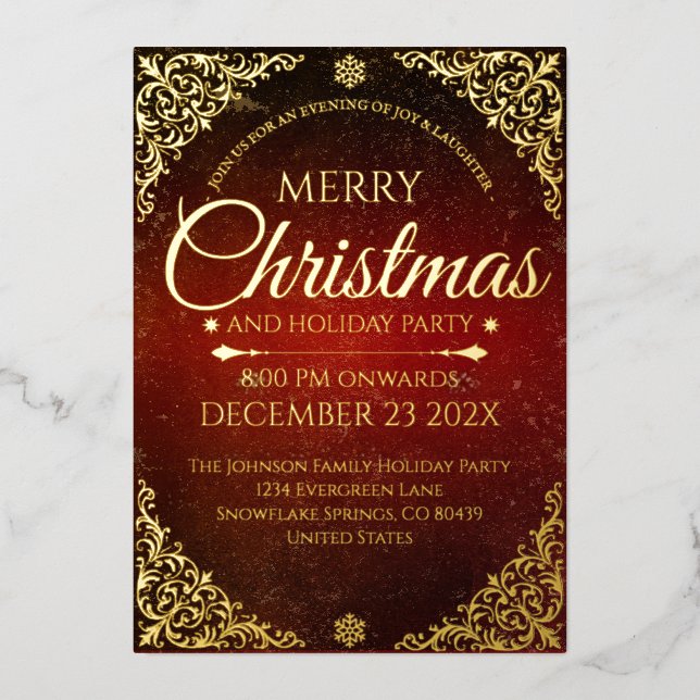 Red Gold and Velvet Elegant Christmas Invitaiton Folieneinladung (Vorderseite)