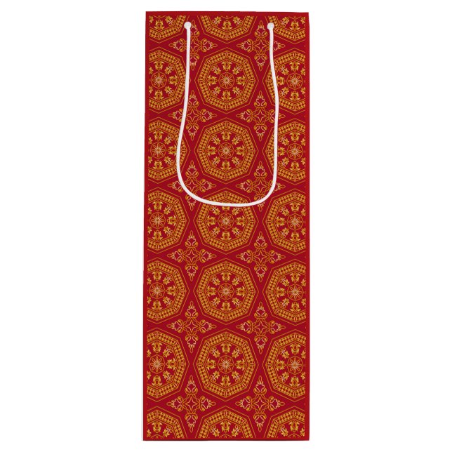 Red & Gold Arabesque Geschenktasche Geschenktüte Für Weinflaschen (Vorderseite)