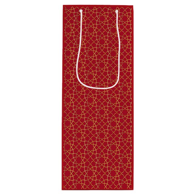 Red & Gold Arabesque Geschenktasche Geschenktüte Für Weinflaschen (Vorderseite)