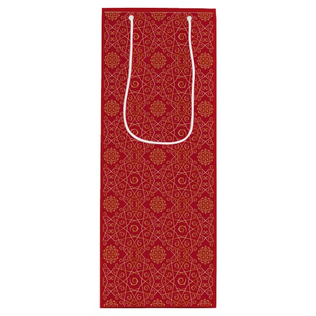 Red & Gold Arabesque Geschenktasche Geschenktüte Für Weinflaschen (Vorderseite)