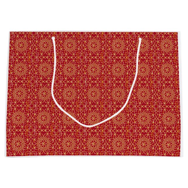 Red & Gold Arabesque Geschenktasche Große Geschenktüte (Vorderseite)