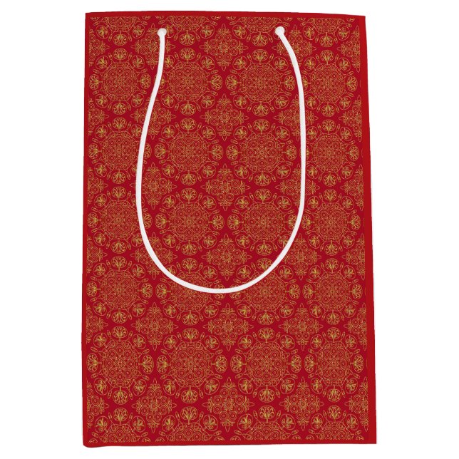 Red & Gold Arabesque Geschenktasche Mittlere Geschenktüte (Vorderseite)