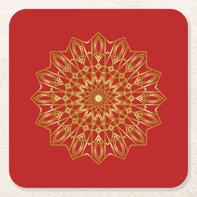Red & Gold arabisch inspiriert Paper-Untersetzer Rechteckiger Pappuntersetzer (Vorderseite)