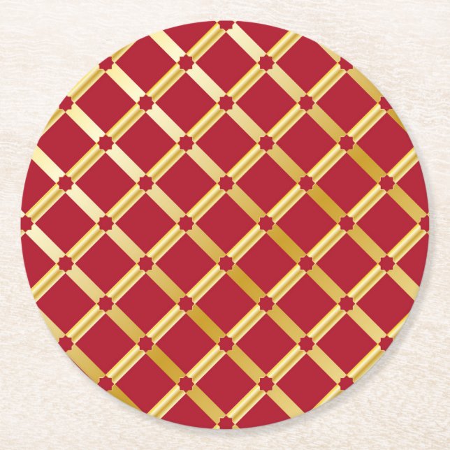 Red & Gold arabisch inspiriert Paper-Untersetzer Runder Pappuntersetzer (Vorderseite)