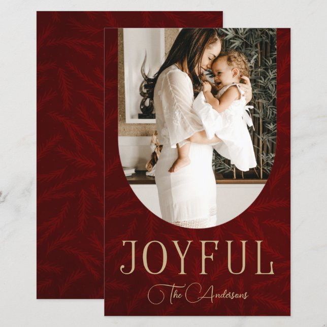 Red Gold Arch Joyful Foto Holiday Card (Vorne/Hinten)