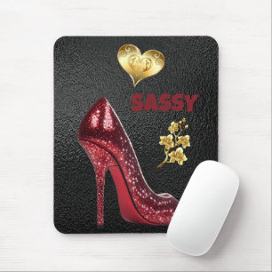 Red & Gold auf Black High Heel Shoe   Mousepad