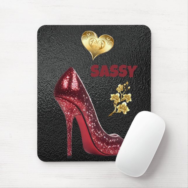 Red & Gold auf Black High Heel Shoe | Mousepad (Mit Mouse)