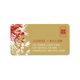 Red & Gold Bamboo Blätter Chinesische Hochzeitadre Adressaufkleber