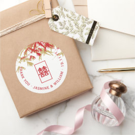 Red & Gold Bamboo Blätter Moderne Zen Asiatische H Runder Aufkleber