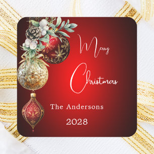 Red gold baubles Christmas Quadratischer Aufkleber