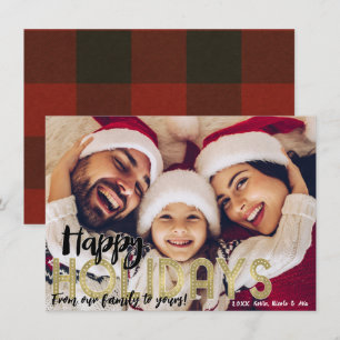 Red Gold Black Buffalo Kariert Holiday Foto Card Einladung