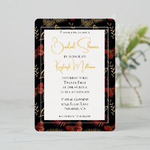 Red Gold Black Butterfells Blätter Brautparty Folieneinladung