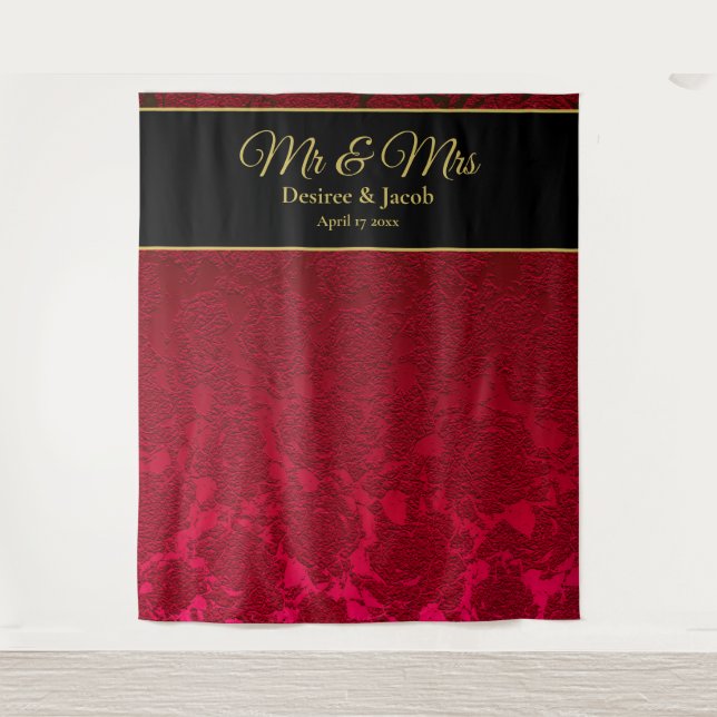 Red Gold Black Christmas Winter Hochzeit Hintergru Wandteppich (Vorderseite)