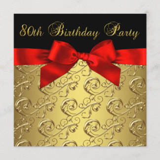 Red Gold Black Damask Frauen 80. Geburtstagsparty Einladung