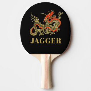 Red Gold Black Fantasy Chinese Dragon Monogram Tischtennis Schläger