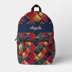 Red Gold Blue Diamonds Bedruckter Rucksack
