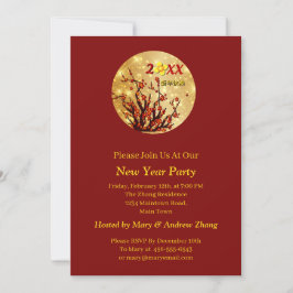 Red Gold Blume Frohes Chinesisch Neues Jahr 20XX Einladung
