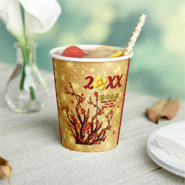 Red Gold Blume Frohes Chinesisch Neues Jahr 20XX Pappbecher