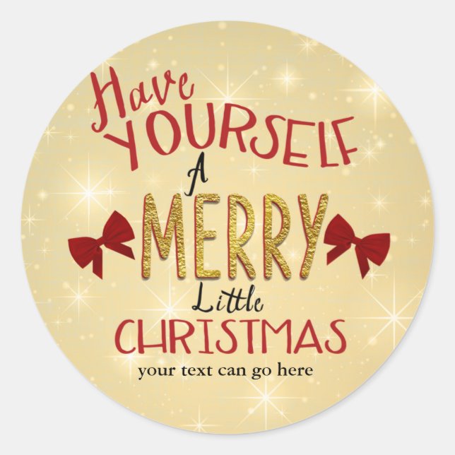Red Gold Bow Weihnachtskarte Weihnachtsaufkleber Runder Aufkleber (Vorderseite)