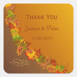 Red Gold Brown Herbstlaube Hochzeitsticker Quadratischer Aufkleber