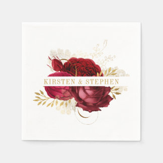 Red Gold Burgund Blumencocktail Serviette
