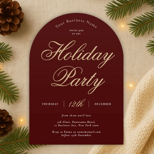 Red & Gold Business Arch für Corporate Holiday Par Einladung (Modern red and hold Company Holiday Party Arch Invitation)